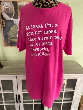 Hot Mess Graphic Tee - Bright Pink